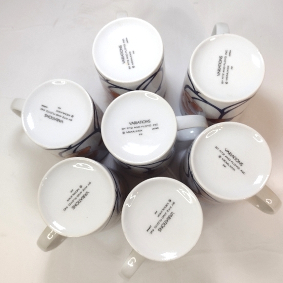 Fitz and Floyd Vintage Variations lotus mugs Japan deco set of (7) - Picture 6 of 10